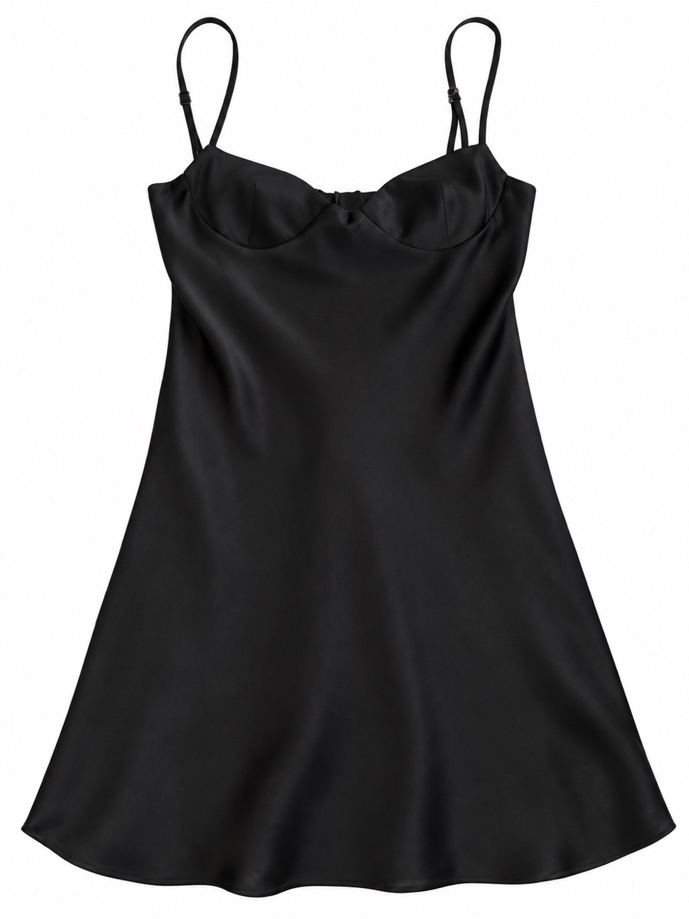 Zara Black Satin Mini Slip Dress XS Sweetheart Bust Adjustable Straps